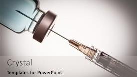  Presentation with medical vaccine - Amazing presentation design having medical-syringe-needle-and-vaccine backdrop and a light gray colored foreground