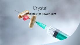  Presentation with medical pills - Colorful presentation enhanced with medical-syringe-with-drug backdrop and a light blue colored foreground
