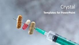  Presentation with medical pills - Amazing slide set having medical-syringe-with-drug backdrop and a gray colored foreground
