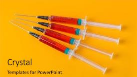  Presentation with orange - Presentation enhanced with medical syringes on orange background background and a gold colored foreground