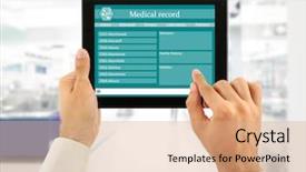  Presentation with tablet - Presentation enhanced with medical tablet in doctor hands background and a coral colored foreground