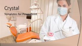  Presentation with denture - Cool new presentation theme with medical teaching - female dentist holding a denture backdrop and a lemonade colored foreground