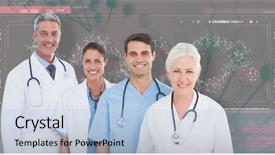  Presentation with medical dna - Colorful presentation theme enhanced with medical team against 3d helix backdrop and a light blue colored foreground