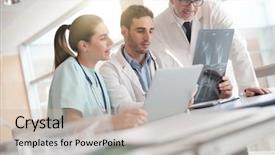  Presentation with xray - Audience pleasing theme consisting of medical team checking xray results backdrop and a soft green colored foreground