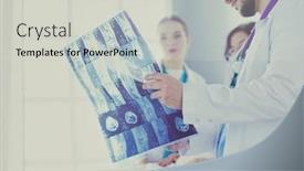  Presentation with diagnosis - Cool new PPT layouts with medical-team-discussing-diagnosis backdrop and a light gray colored foreground