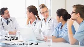  Presentation with hospital - Presentation theme featuring medical team discussing in hospital background and a  colored foreground