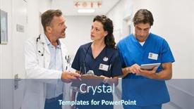  Presentation with nurse team - PPT layouts having medical-team-discussing-medical-report background and a ocean colored foreground