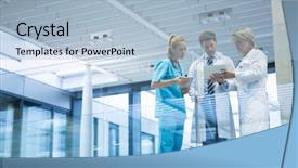  Presentation with digital hospital - Slides featuring medical team discussing over digital background and a light blue colored foreground