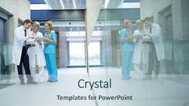  Presentation with digital hospital - Theme with medical team discussing over digital background and a sky blue colored foreground