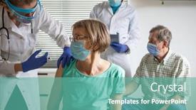  Presentation with medical vaccine - Presentation theme having medical-team-giving-coronavirus-vaccine background and a seafoam green colored foreground