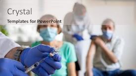  Presentation with medical vaccine - Amazing slide deck having medical-team-giving-coronavirus-vaccine backdrop and a lemonade colored foreground