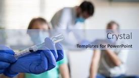  Presentation with medical vaccine - PPT layouts consisting of medical-team-giving-coronavirus-vaccine background and a light blue colored foreground