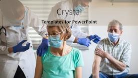  Presentation with medical vaccine - Beautiful slides featuring medical-team-giving-coronavirus-vaccine backdrop and a mint green colored foreground