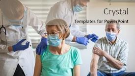  Presentation with medical vaccine - Theme featuring medical-team-giving-coronavirus-vaccine background and a coral colored foreground