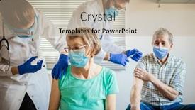  Presentation with medical vaccine - Beautiful presentation featuring medical-team-giving-coronavirus-vaccine backdrop and a coral colored foreground