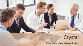  Presentation with team meeting - Presentation theme enhanced with medical team having a meeting background and a lemonade colored foreground