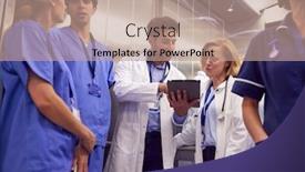  Presentation with elevator - Slide deck consisting of medical-team-in-hospital-elevator background and a coral colored foreground