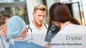  Presentation with radiology - Slides having medical-team-in-radiology-discusses background and a light blue colored foreground