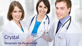  Presentation with design medical hospital - Presentation having medical team in the hospital background and a  colored foreground