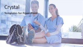  Presentation with using digital tablet - Beautiful slide deck featuring medical-team-interacting-using-digital backdrop and a light blue colored foreground