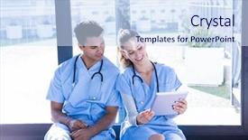  Presentation with digital hospital - Cool new slide deck with medical team interacting using digital tablet at the hospital backdrop and a sky blue colored foreground