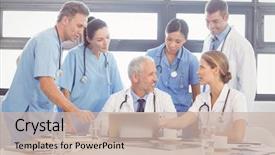  Presentation with team meeting - Presentation design consisting of medical team interacting background and a soft green colored foreground