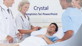  Presentation with medical training in patient care - PPT theme with medical team laughing background and a sky blue colored foreground