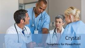  Presentation with diagnosis - PPT theme consisting of medical team looking background and a light blue colored foreground