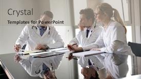  Presentation with team meeting - Slide set with medical-team-meeting-in-hospital background and a light gray colored foreground