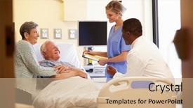  Presentation with medical records - Colorful slide set enhanced with medical team meeting with senior backdrop and a coral colored foreground