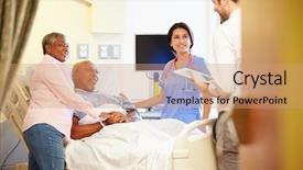  Presentation with medical emergency trauma team - Audience pleasing PPT theme consisting of medical team meeting with senior backdrop and a coral colored foreground