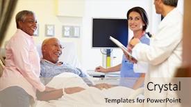  Presentation with team meeting - Slide set having medical team meeting with senior background and a lemonade colored foreground