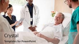  Presentation with labor and delivery medical team - Presentation design having medical team on rounds meeting background and a soft green colored foreground