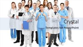  Presentation with team health - Audience pleasing slides consisting of medical team on white background backdrop and a light blue colored foreground