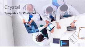  Presentation with medical - Audience pleasing slide set consisting of medical-team-sitting-and-discussing backdrop and a sky blue colored foreground