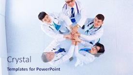  Presentation with medical - Presentation theme featuring medical-team-sitting-and-discussing background and a sky blue colored foreground