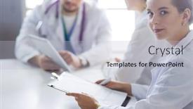  Presentation with medical - Slide deck featuring medical-team-sitting-in-row background and a light gray colored foreground