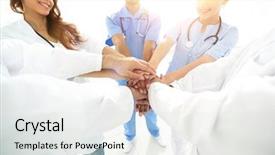  Presentation with team hands - Theme consisting of nursing isolation - doctors and nurses background and a sky blue colored foreground