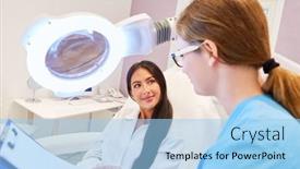  Presentation with meeting family - PPT theme enhanced with medical-team-with-magnifying-glass background and a light blue colored foreground