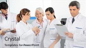  Presentation with laboratory - Slides consisting of medical team working in laboratory background and a light gray colored foreground