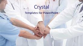  Presentation with hands holding - PPT layouts having medical teamwork - doctors holding hands together background and a sky blue colored foreground
