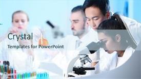  Presentation with laboratory - Cool new presentation theme with young medical technicians working backdrop and a sky blue colored foreground