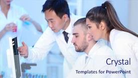  Presentation with biochemical medical laboratory - Audience pleasing presentation theme consisting of medical technicians working in laboratory backdrop and a  colored foreground