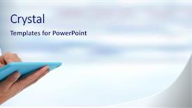  Presentation with medical technology - PPT theme featuring medical technology - doctor hands with tablet computer background and a sky blue colored foreground