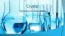  Presentation with chemical experiment - Presentation design featuring medical test experiment - chemical laboratory glassware background and a cool aqua colored foreground