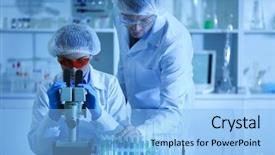  Presentation with laboratory - Theme consisting of medical test experiment - scientists working in a laboratory background and a light blue colored foreground