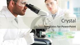 Presentation with chemical indicators - Presentation design consisting of medical test experiment - serious clinician studying chemical element background and a soft green colored foreground