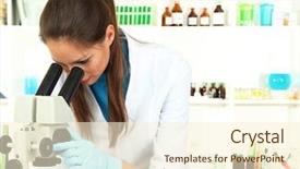  Presentation with laboratory scientific materials - Colorful PPT theme enhanced with medical test experiment - young scientist looking into microscope backdrop and a cream colored foreground