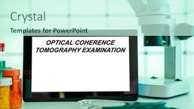  Presentation with optical medical - Presentation theme having medical-tests-and-diagnostic-procedures background and a cool aqua colored foreground