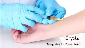 Presentation with tetanus - Presentation theme with medical tetanus - vaccine injection in hand isolated background and a sky blue colored foreground